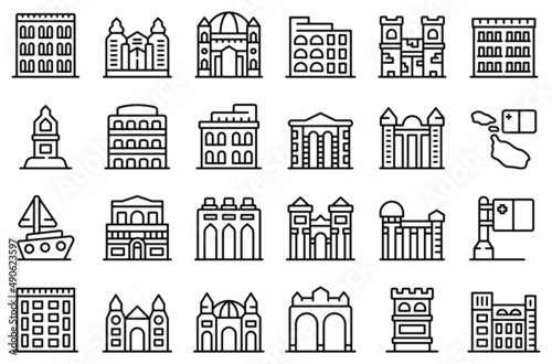 Malta icons set outline vector. Architecture building. Landmark skyline