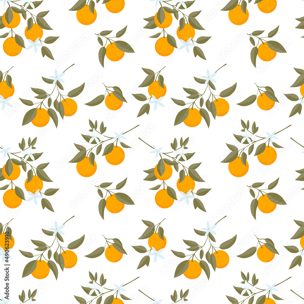 Seamless pattern of hand drawn Oranges branch. Floral print. Sketch ...