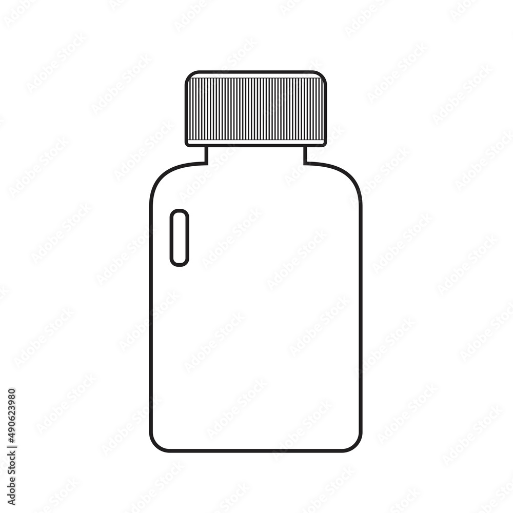 Pill bottle. White bottle vector for supplement, container vitamin capsule, Cosmetic, beauty, spa, Medicine bottle packaging. Medical tablet product, package. bottle outline, Flat icon. web icon Pill bottle. White bottle vector for supplement, container vitamin capsule, Cosmetic, beauty, spa, Medicine bottle packaging. Medical tablet product, package. bottle outline, Flat icon. web icon
