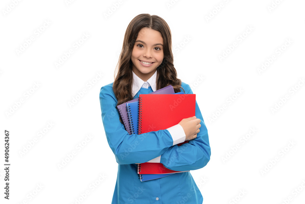 smiling teen girl with notebook. back to school. child ready to study. childhood development. smiling teen girl with notebook. back to school. child ready to study. childhood development.