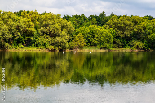 Wide river. Eastern european background with copy space for text or lettering. Ideal for fishing and rafting. photo