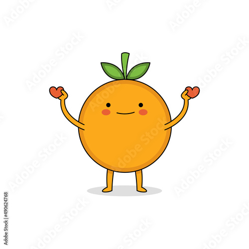 Cute orange fruit cartoon character spreading love