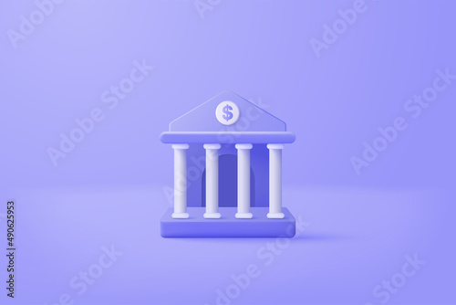 3d minimal bank deposit and withdrawal, transactions service of money, banking financial concept. bank building with cartoon icon style on background. 3d bank vector render on isolated blue background