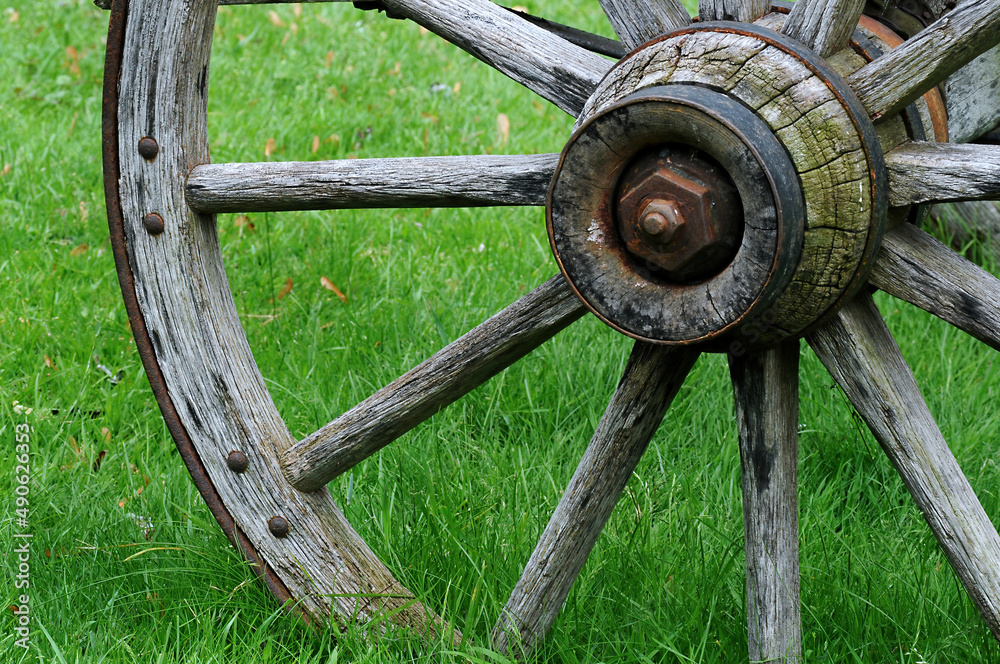 old wooden wagon wheel