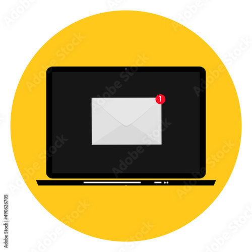 E-mail marketing Concept Flat Background with Laptop. Illustration