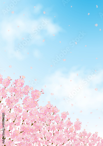 満開の桜の花と青空の春らしいベクター素材