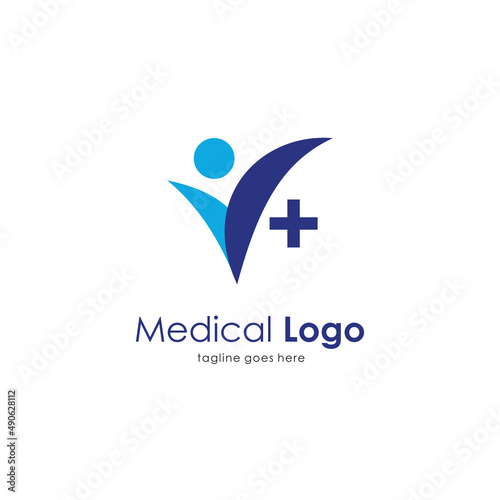 medical logo design with happy people illustration and plus sign, modern hospital logo inspiration template vector