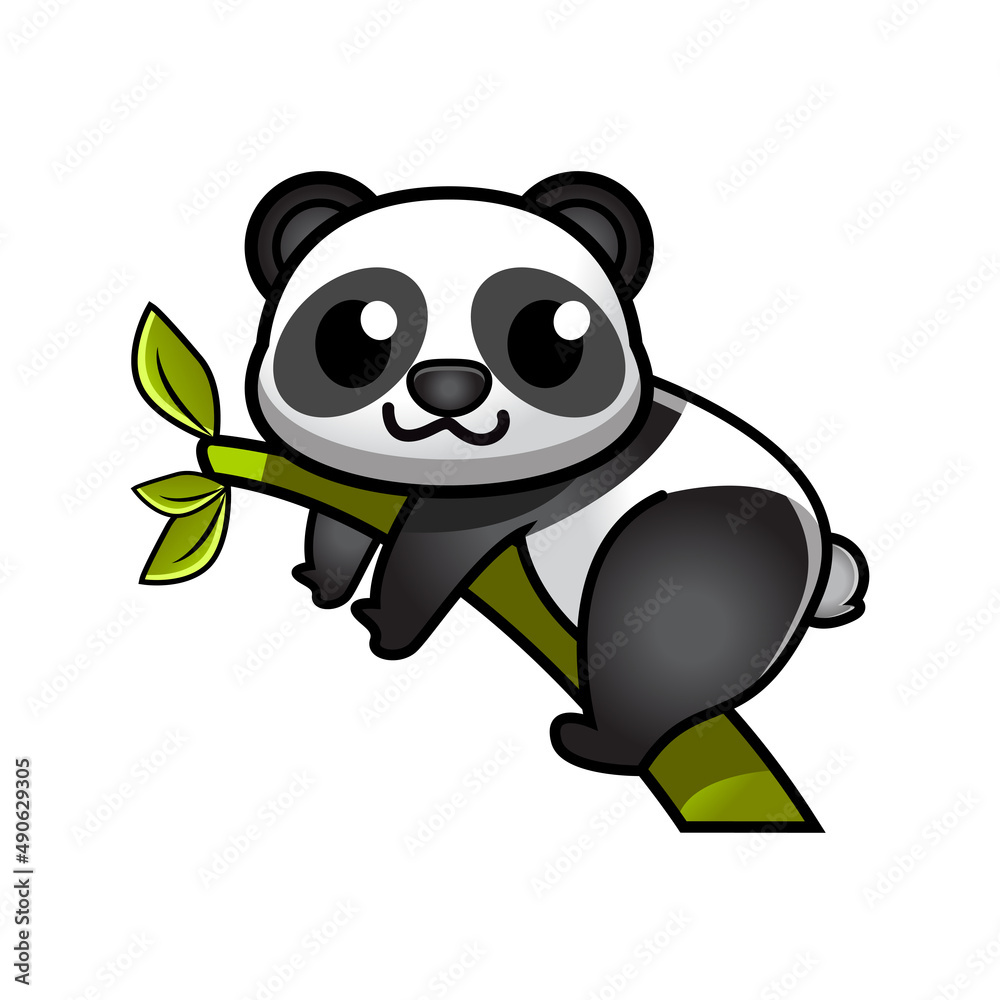 Naklejka premium cute panda climbing tree, vector illustration