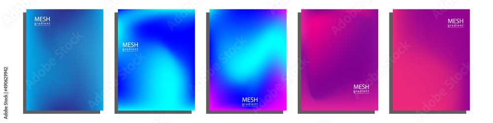 Fototapeta premium Abstract 5 fluid shape mesh gradient background color set.