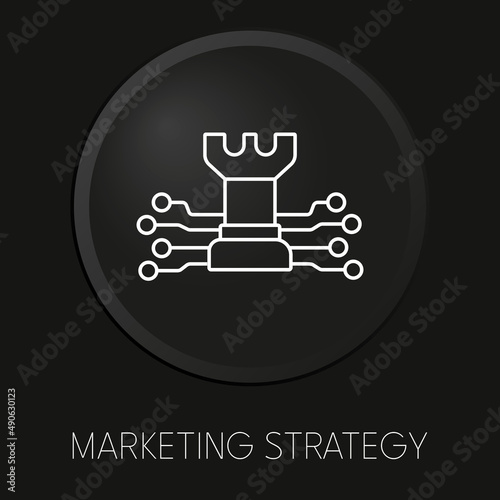 Marketing startegy minimal vector line icon on 3D button isolated on black background. Premium Vector.