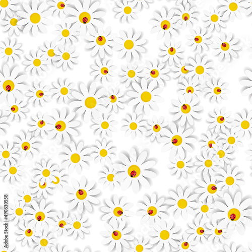 Flora Daisy Design Background. Seamless pattern. Illustartion © olegganko