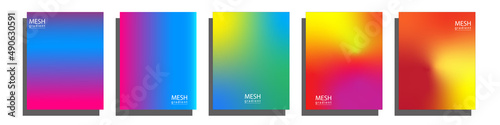 Abstract 5 fluid shape mesh gradient background color set.
