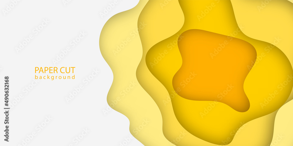 Banner with 3D paper cut design yellow color. vector abstract background. layout blank use for text message presentations. yellow color wallpaper.