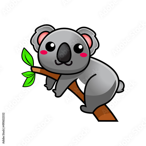 cute koala climbing tree, vector illustration