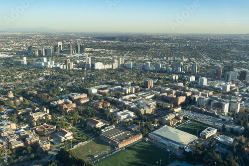 Aerial view of Westwood and the UCLA campus in Los Angeles
