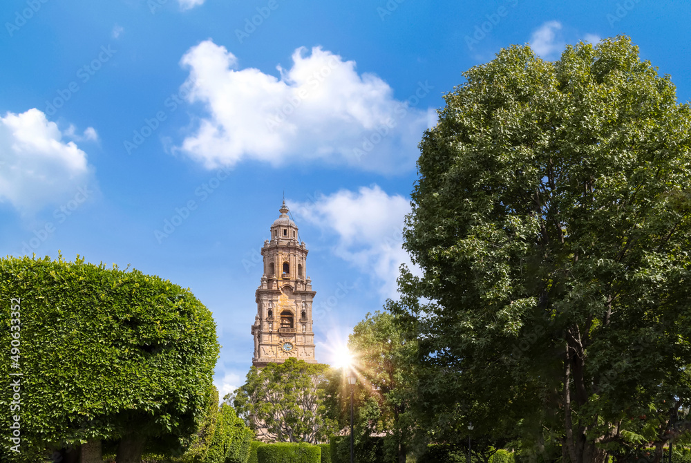 Mexico, Morelia, a popular tourist destination Morelia Cathedral on Plaza de Armas in historic center.