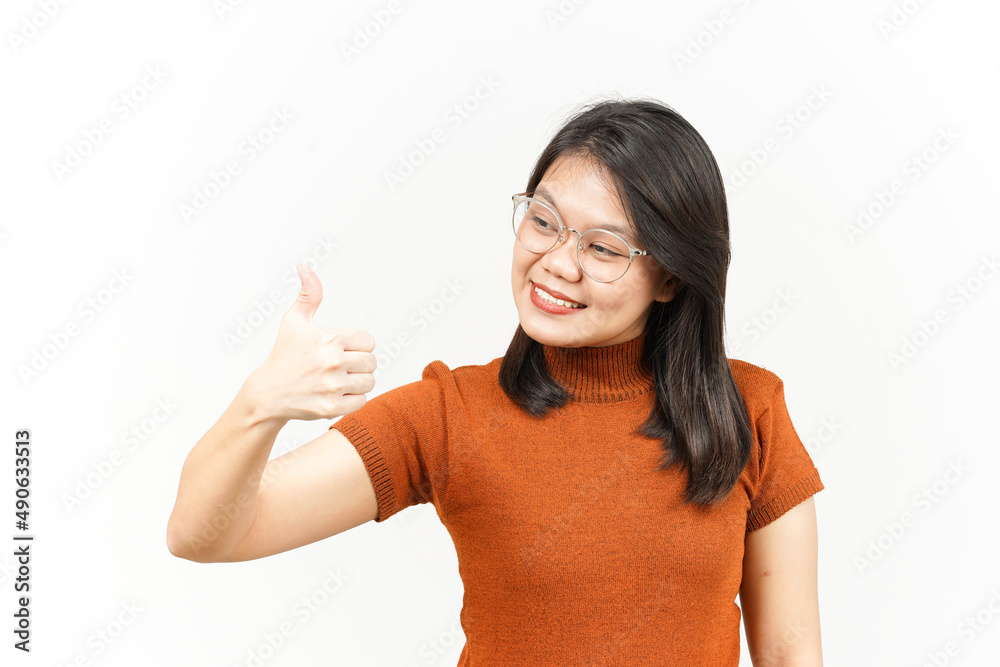 Showing Thumbs Up Of Beautiful Asian Woman Isolated On White Background Showing Thumbs Up Of Beautiful Asian Woman Isolated On White Background