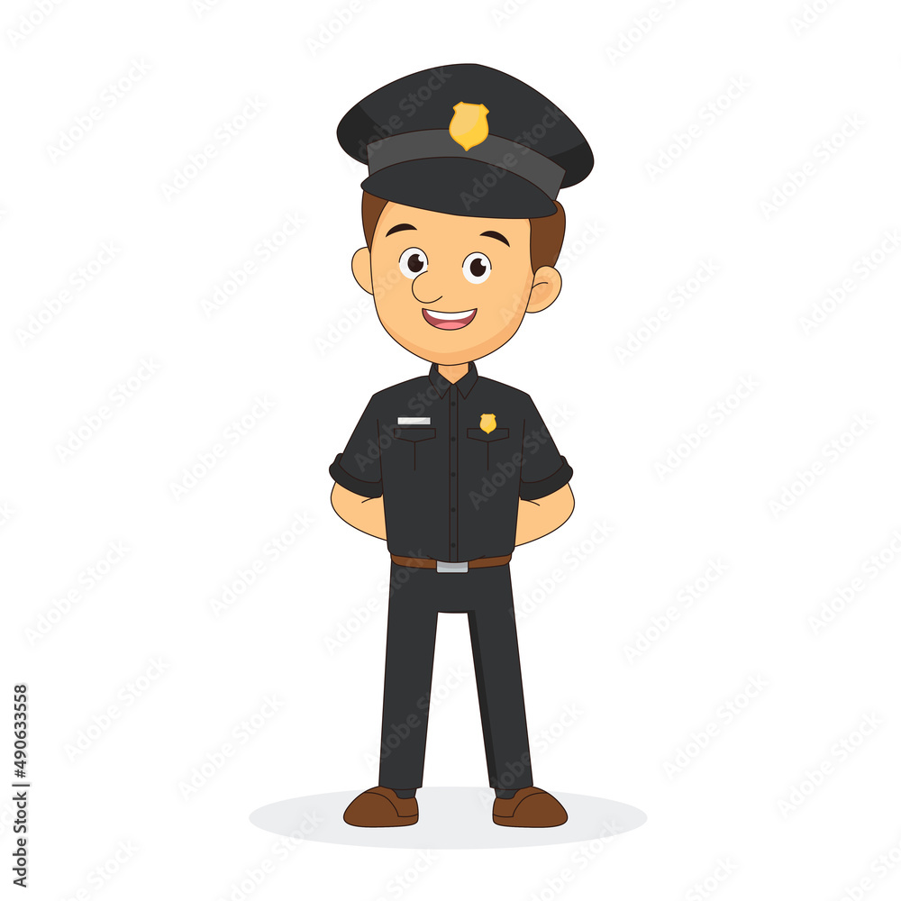 Illustration Man Wearing Police Uniform Smiling