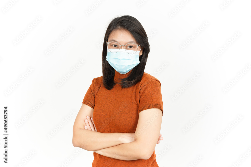 Wearing Mask And Folding Arms Of Beautiful Asian Woman Isolated On White Background Wearing Mask And Folding Arms Of Beautiful Asian Woman Isolated On White Background