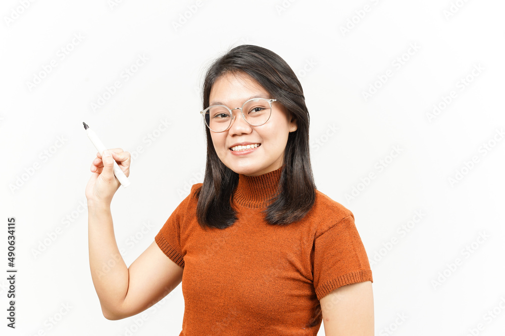 Online Teaching Of Beautiful Asian Woman Isolated On White Background Online Teaching Of Beautiful Asian Woman Isolated On White Background