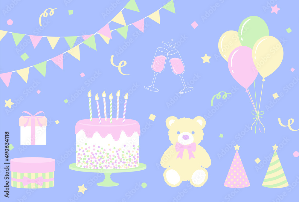 vector background with teddy bear and festive icons for banners, cards, flyers, social media wallpapers, etc.