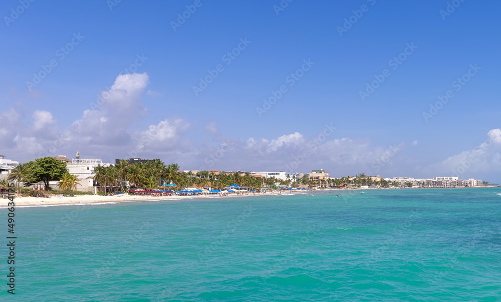 Fototapeta premium Mexico scenic beaches playas and hotels of Playa del Carmen, a popular tourism vacation destination.