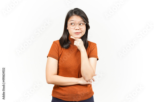 Thinking and Curious Face Of Beautiful Asian Woman Isolated On White Background