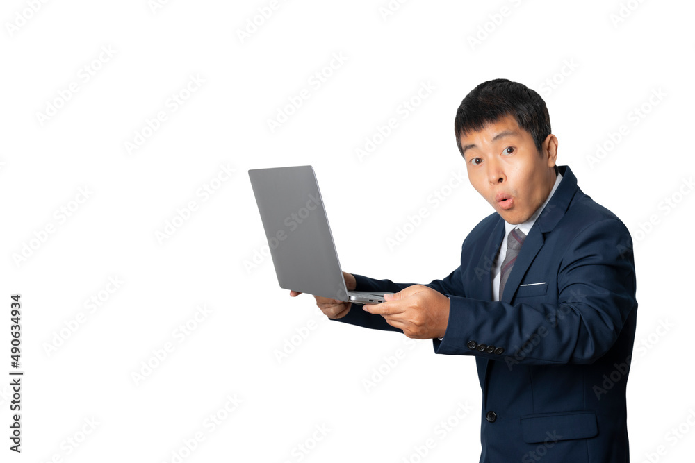 Portrait of businessman using laptop computer. Working online. Portrait of businessman using laptop computer. Working online.