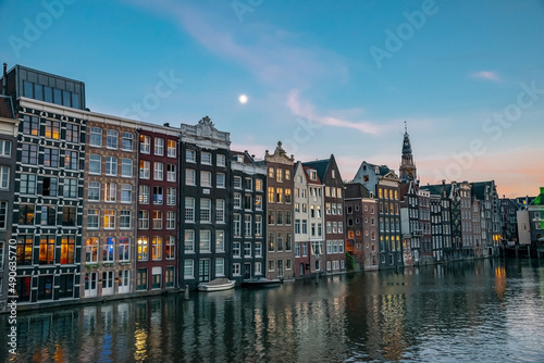 Row of Traditional old buildings in Amsterdam, Netherlands