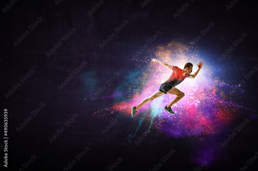 Man in sportwear running . Mixed media Man in sportwear running . Mixed media