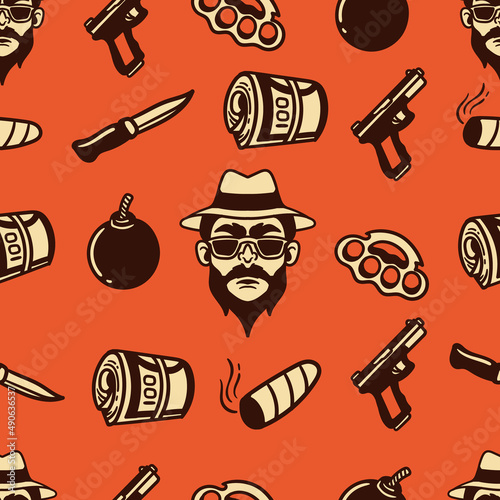 mafia element seamless pattern in vintage style