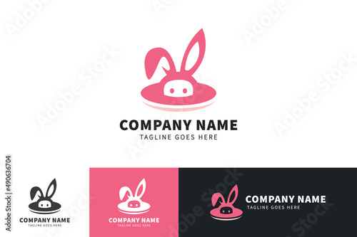Rabbit or Bunny vector logo template and animal icon design. Cute cartoon rabbit or bunny illustration.