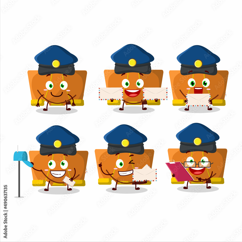 A picture of cheerful orange binder clip postman cartoon design concept A picture of cheerful orange binder clip postman cartoon design concept