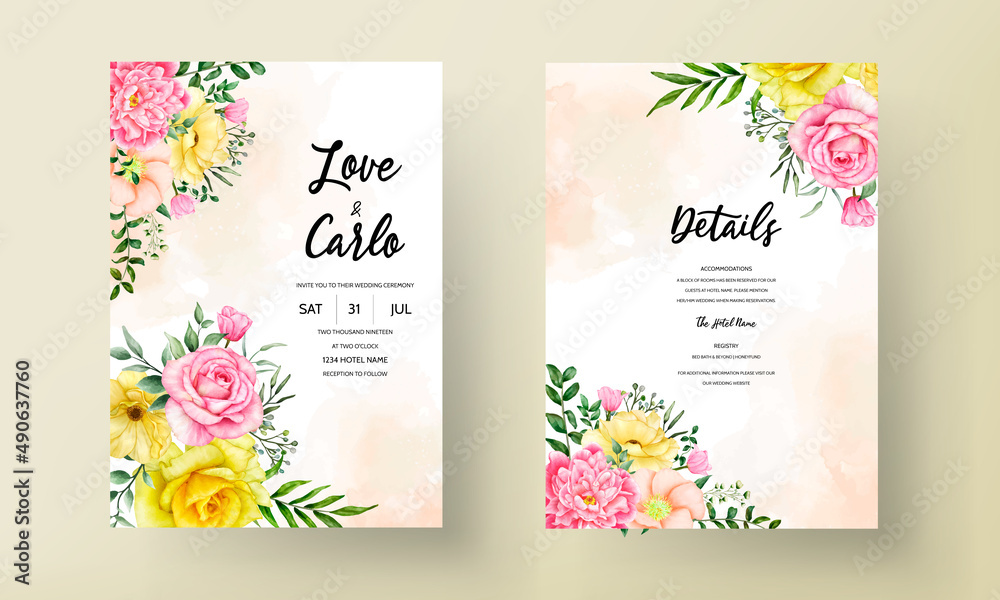 blooming flower watercolor wedding invitation card set