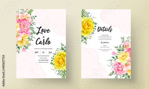 blooming flower watercolor wedding invitation card set