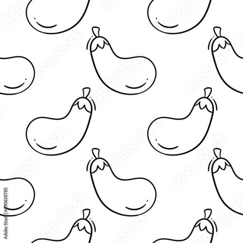 eggplant vegetable hand drawn seamless pattern on white background