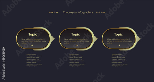 The Premium Luxury Infographic chart design and golden buttons steps for vector option style in business and finance elements vector, illustration