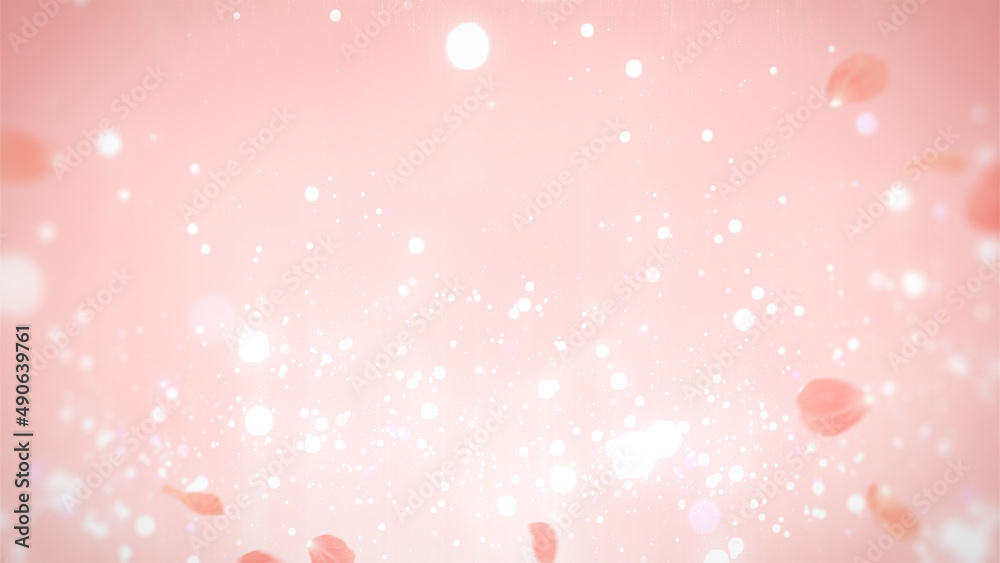 Spring background with cherry blossom petal and particles on pink for romantic and wedding concept.