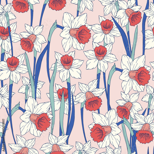 Seamless floral pattern. Vector background with hand drawn flowers