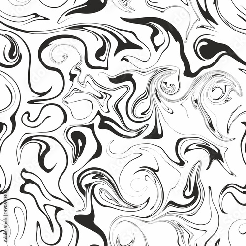Liquid marble. Black and white vector seamless pattern