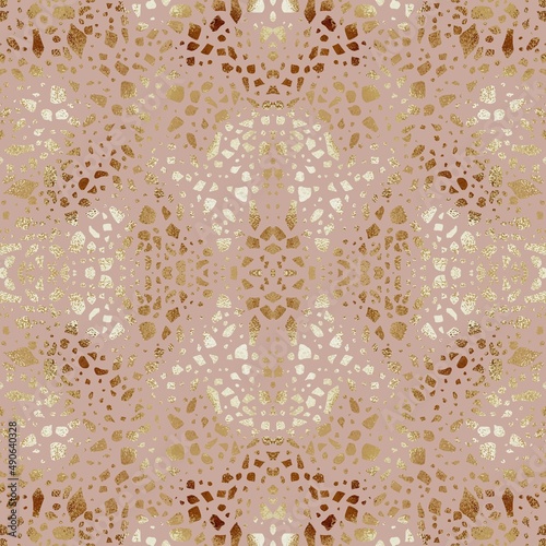 Rose gold. Abstract pattern with imitation of rose gold terrazzo texture.