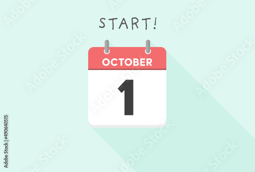 10月1日の日めくりカレンダー - start!の文字が入ったシンプルな紙の暦のアイコン素材