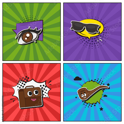 Hand drawn flat trendy cartoon elements collection Detective story