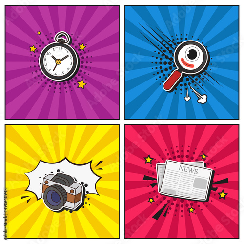 Hand drawn flat trendy cartoon elements collection Detective story