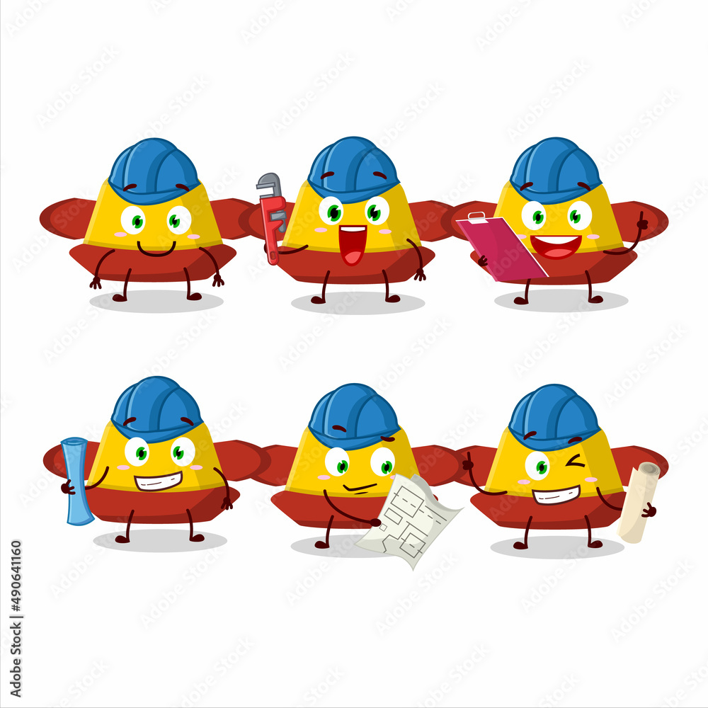 architect yellow chinese hat cute mascot character with pliers architect yellow chinese hat cute mascot character with pliers