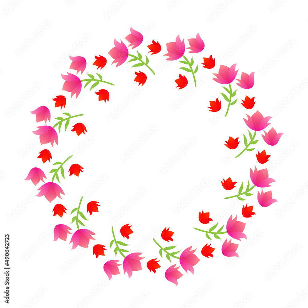 きれいなピンク色の花　リースのイラスト素材　3