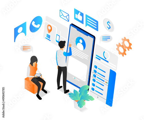 Isometric style illustration of login to website