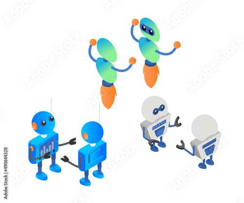 Isometric style illustration of a happy robot
