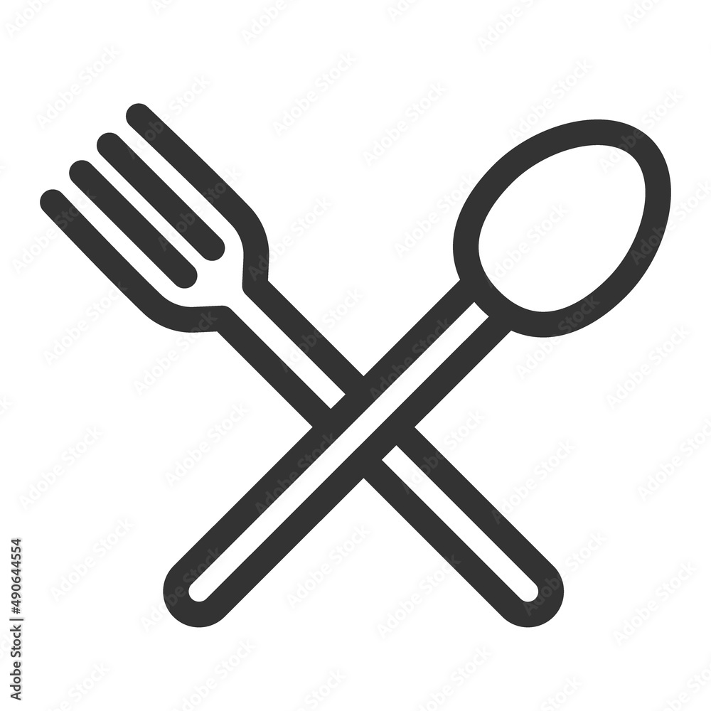 Cutlery - fork, knife. Simple food icon in trendy line style isolated on white background for web apps and mobile concept. Illustration Cutlery - fork, knife. Simple food icon in trendy line style isolated on white background for web apps and mobile concept. Illustration