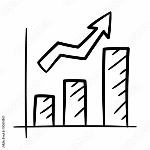 chart increase profit growth raise single isolated icon with sketch hand drawn outline style